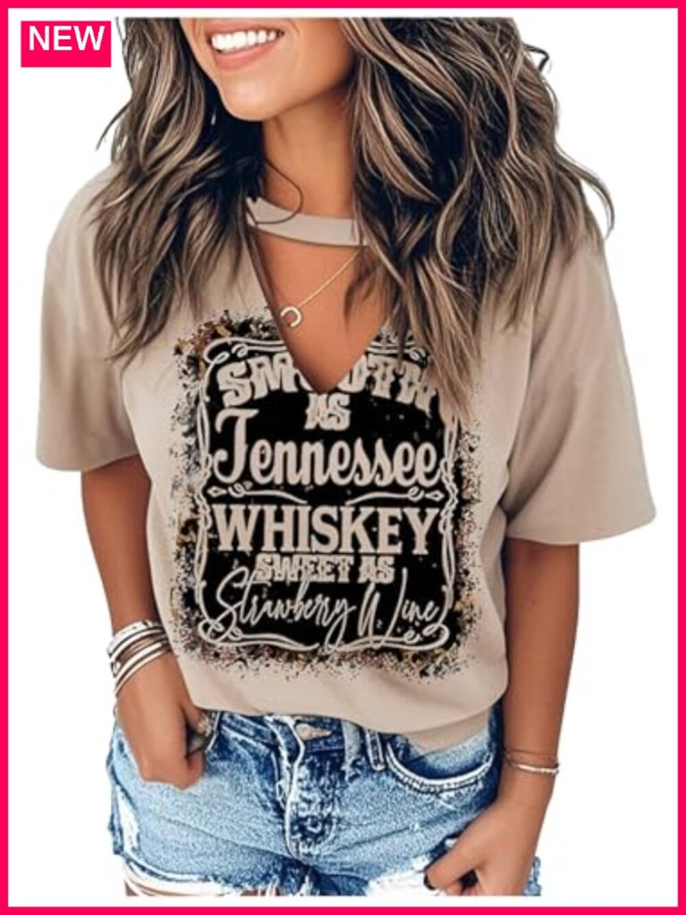 Western Graphic V-Neck T-Shirt for Women Hollow Out Country Cowgirl Tee Short